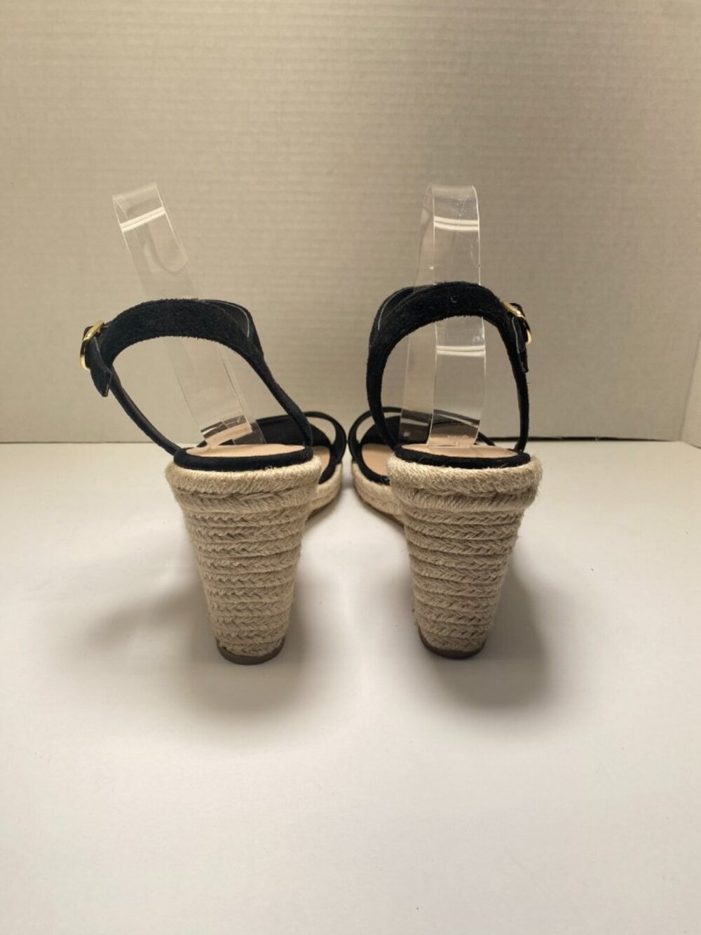 Stuart Weitzman Women's Black Crystal Buckle Espadrille Wedge Sandal Sz 11 - Picture 4 of 5